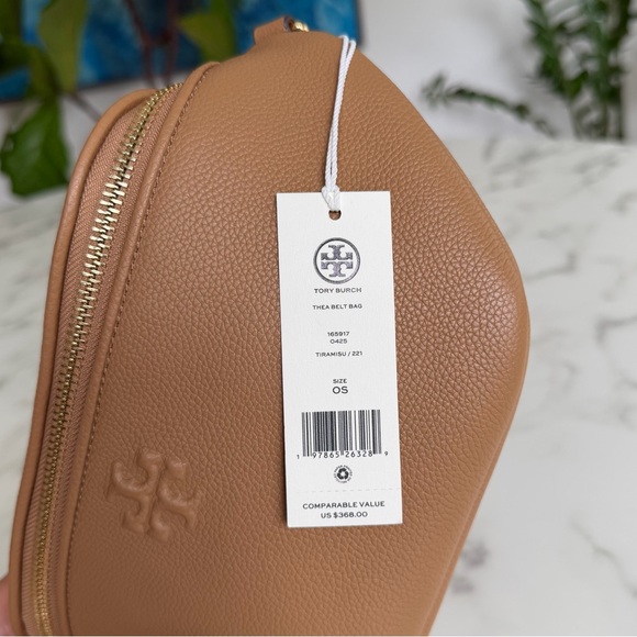 NWT Tory Burch Thea Pebbled Leather Belt Bag Fanny Pack in Tiramisu 165917 - Picture 11 of 12
